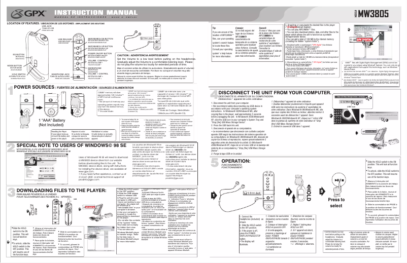 Page n°1 - Manuel utilisateur GPX MW3805