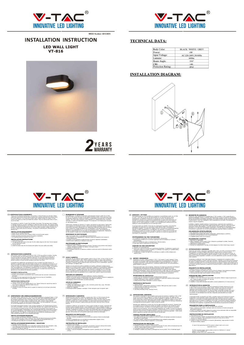 Page n°1 - Manuel utilisateur V-TAC VT-816