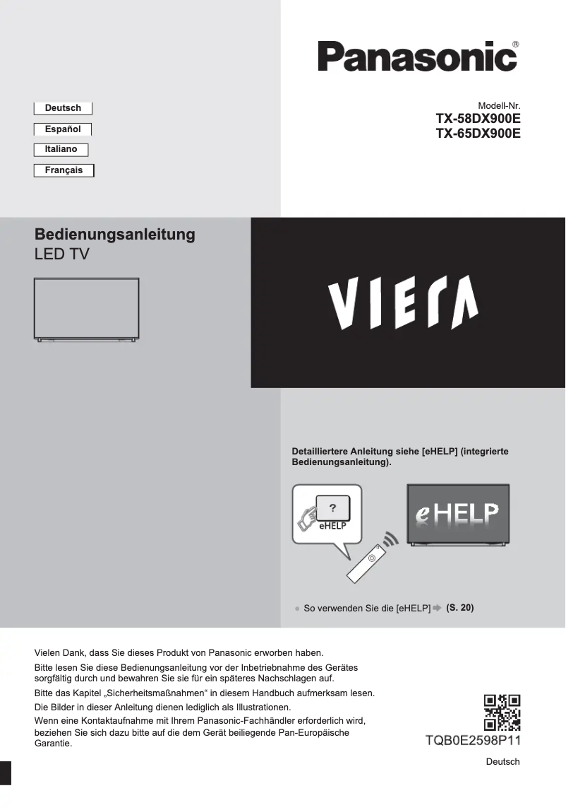 Page 1 de la notice Guide de démarrage rapide Panasonic TX-65DX900E