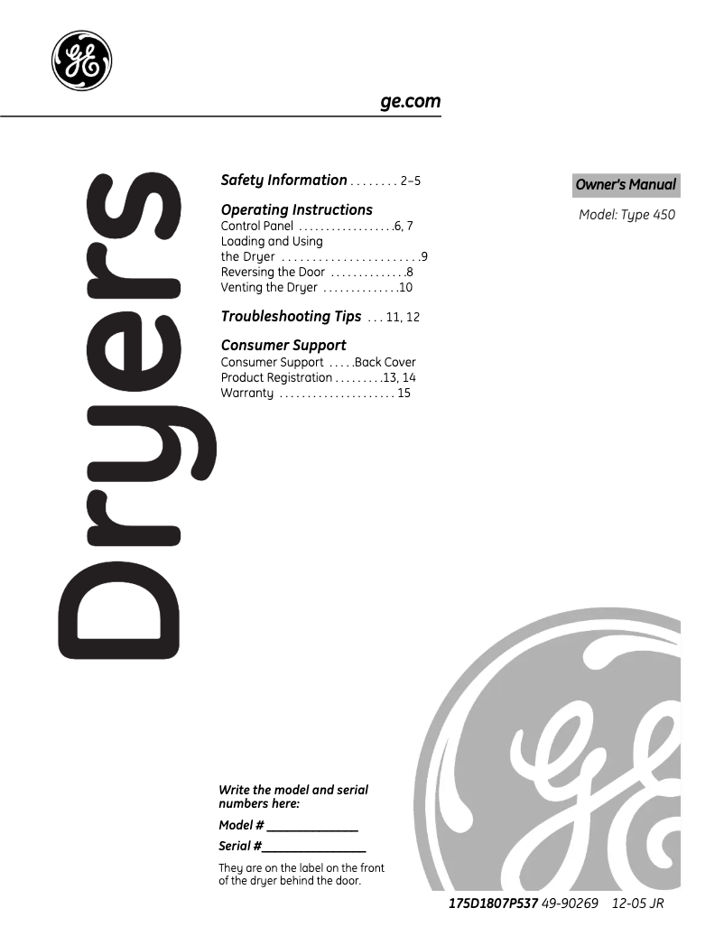 Page n°1 - Manuel d'utilisation et d'entretien GE DNCD450EAWC