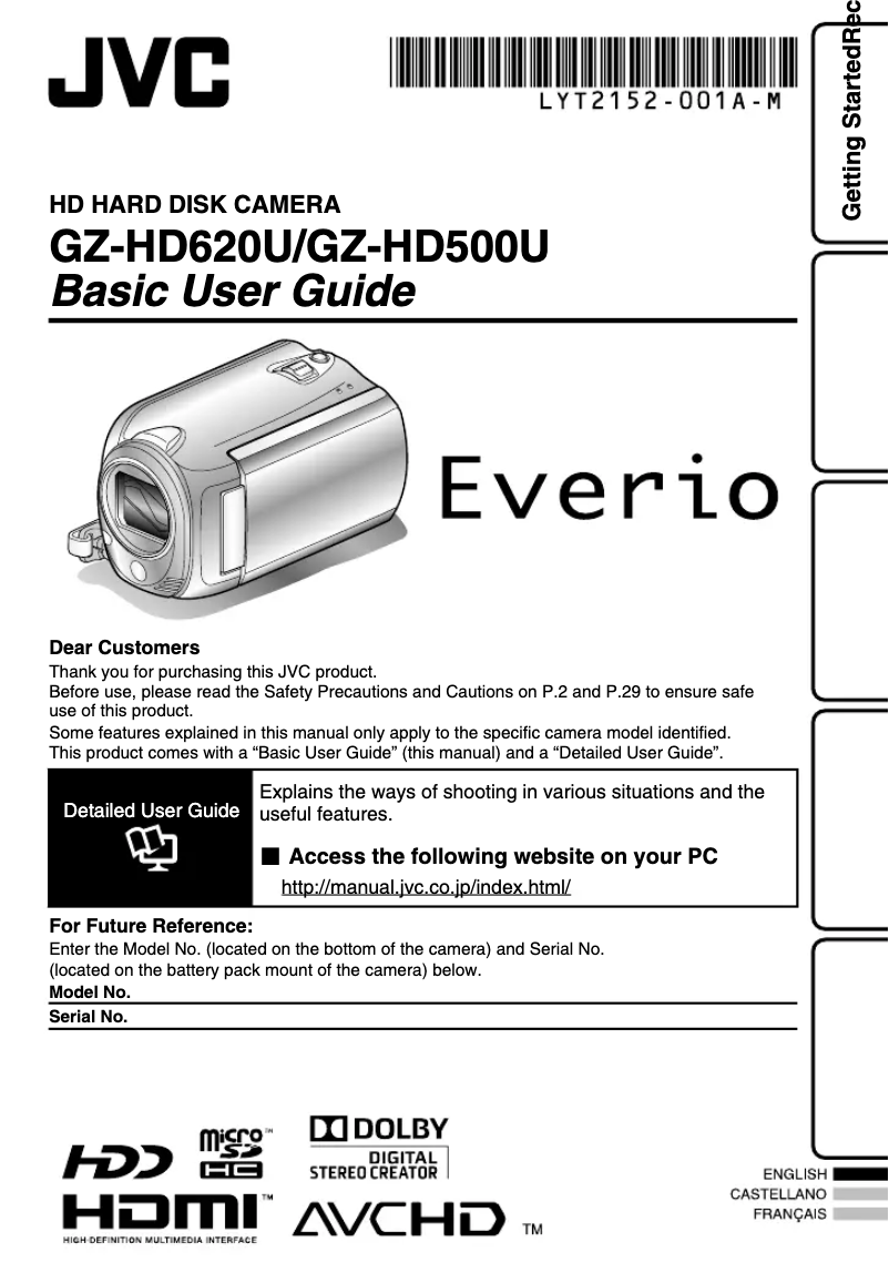 Page n°1 - Manuel utilisateur JVC Everio GZ-HD620