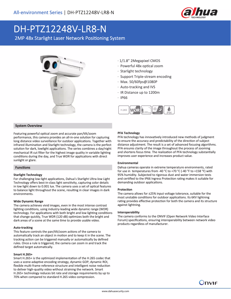 Page 1 de la notice Fiche technique Dahua Technology PTZ12248V-LR8-N