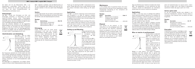 Page n°1 - Fiche technique Beyerdynamic MM1