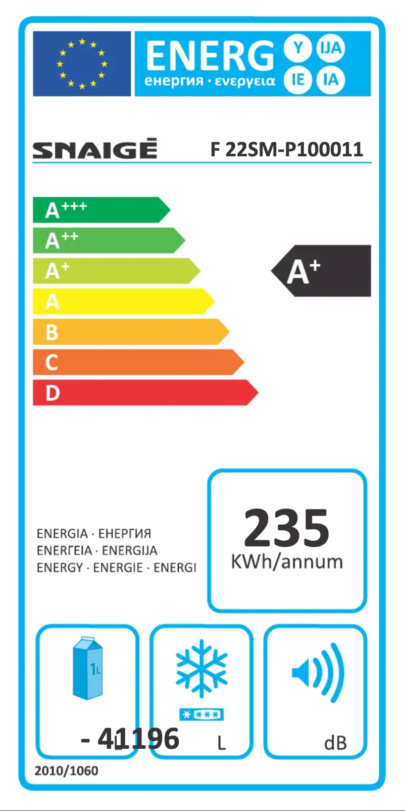 Page n°1 - Label énergétique Snaigė Ice Logic F 22SM-P1000F1
