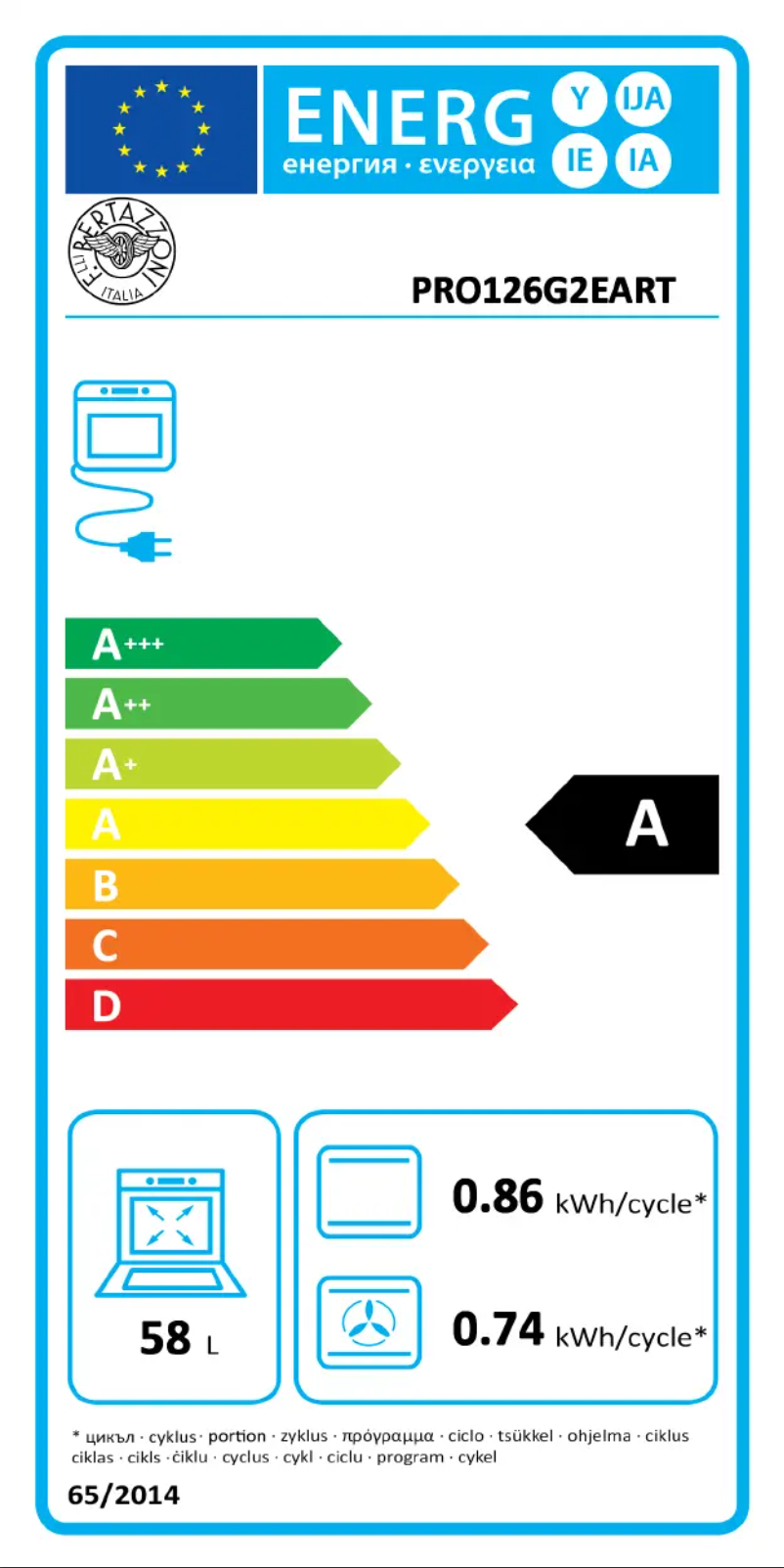 Page 1 de la notice Label énergétique Bertazzoni PRO126G2EXT