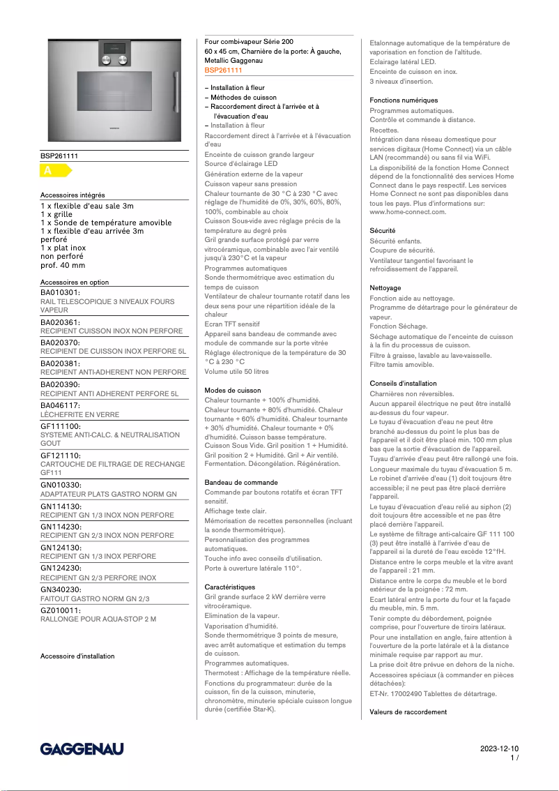 Image de la première page du manuel de l'appareil BSP261111