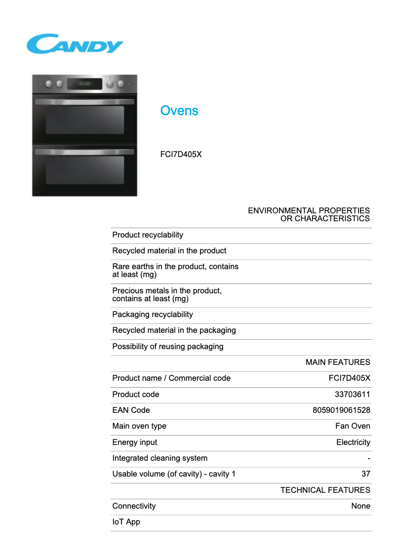 Image de la première page du manuel de l'appareil FCI7D405X