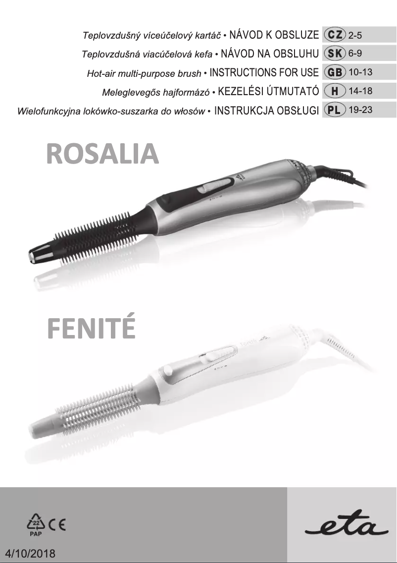 Page n°1 - Manuel utilisateur Eta Fenité 0328 90030
