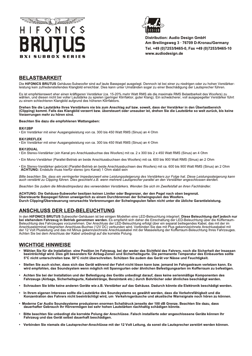 Page 1 de la notice Manuel utilisateur Hifonics Brutus BXi12DUAL