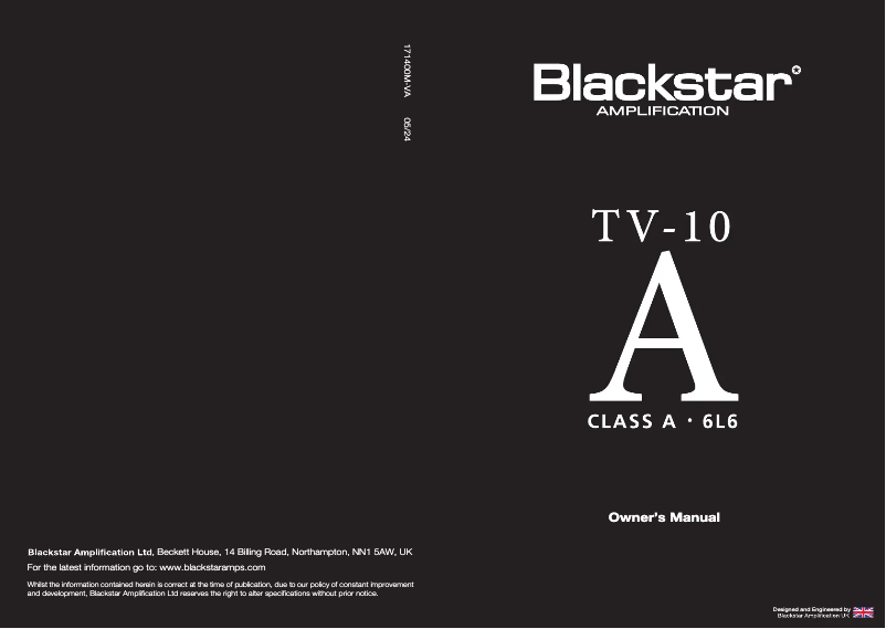 Page n°1 - Manuel utilisateur Blackstar TV-10 A