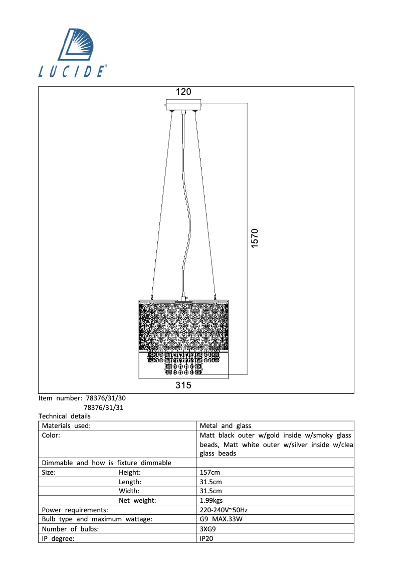 Page n°1 - Manuel utilisateur Lucide Raka 78376/31/31