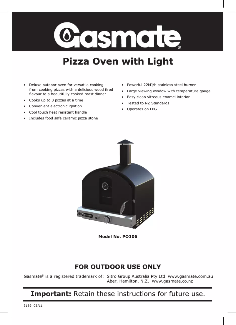 Page 1 de la notice Manuel utilisateur Gasmate PO104