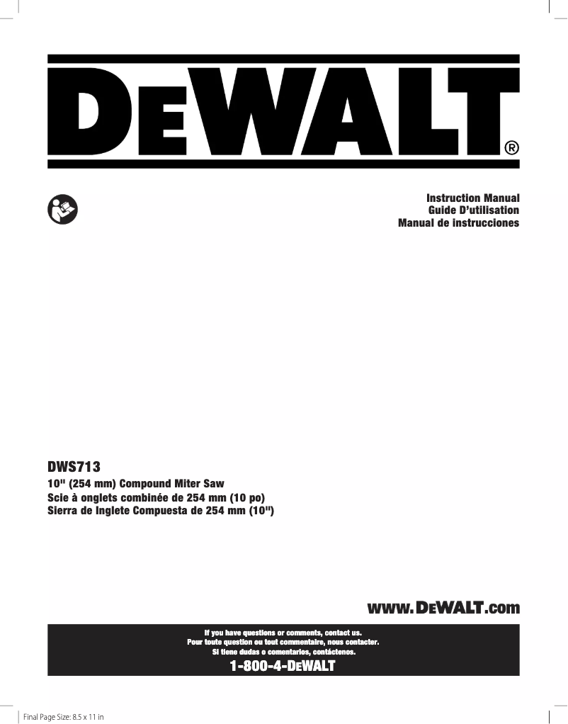 Page n°1 - Manuel utilisateur DeWalt DWS713