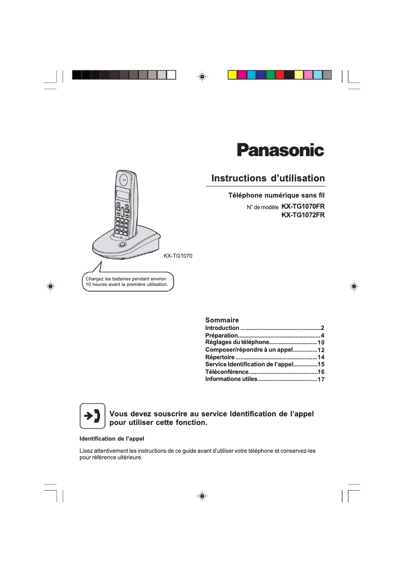 Image de la première page du manuel de l'appareil KX-TG1070FR