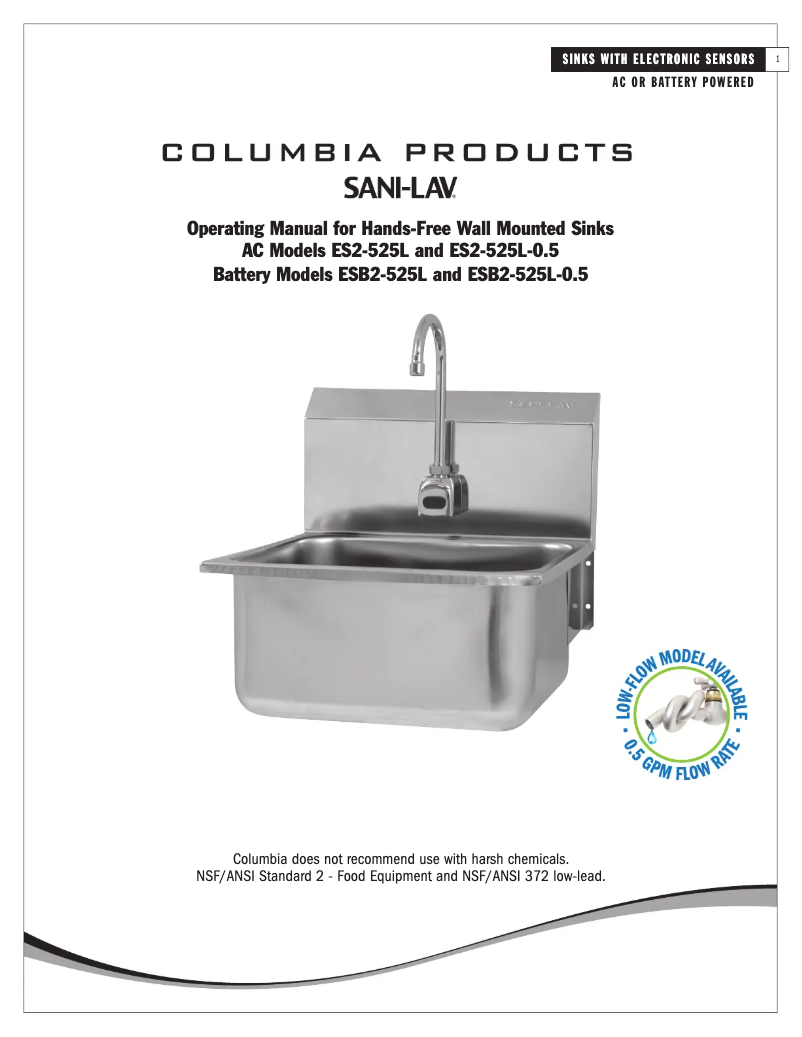 Page 1 de la notice Manuel utilisateur Sani-Lav ES2-525L