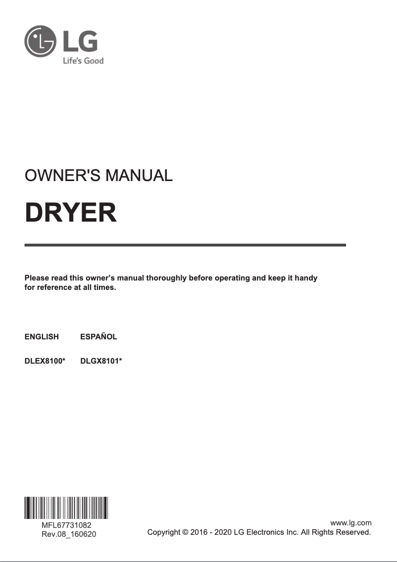 Page 1 de la notice Manuel utilisateur LG DLEX8100V