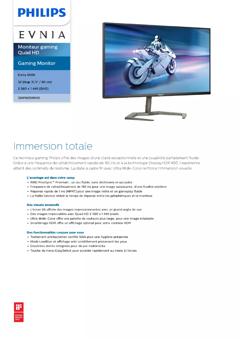 Page 1 de la notice Fiche technique Philips Evnia 32M1N5500VS
