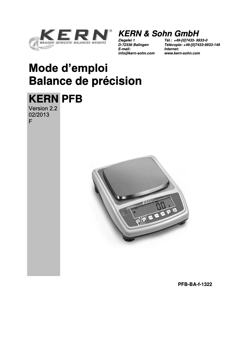 Page 1 de la notice Manuel utilisateur Kern PFB 2000-2