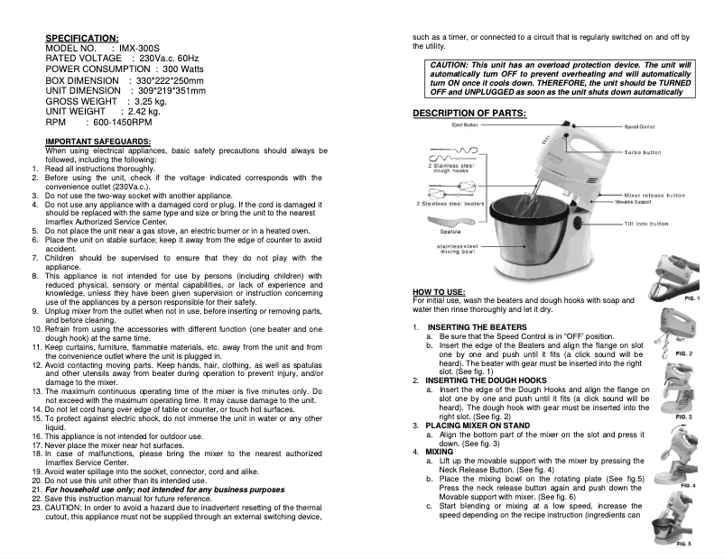 Image de la première page du manuel de l'appareil IMX-300S