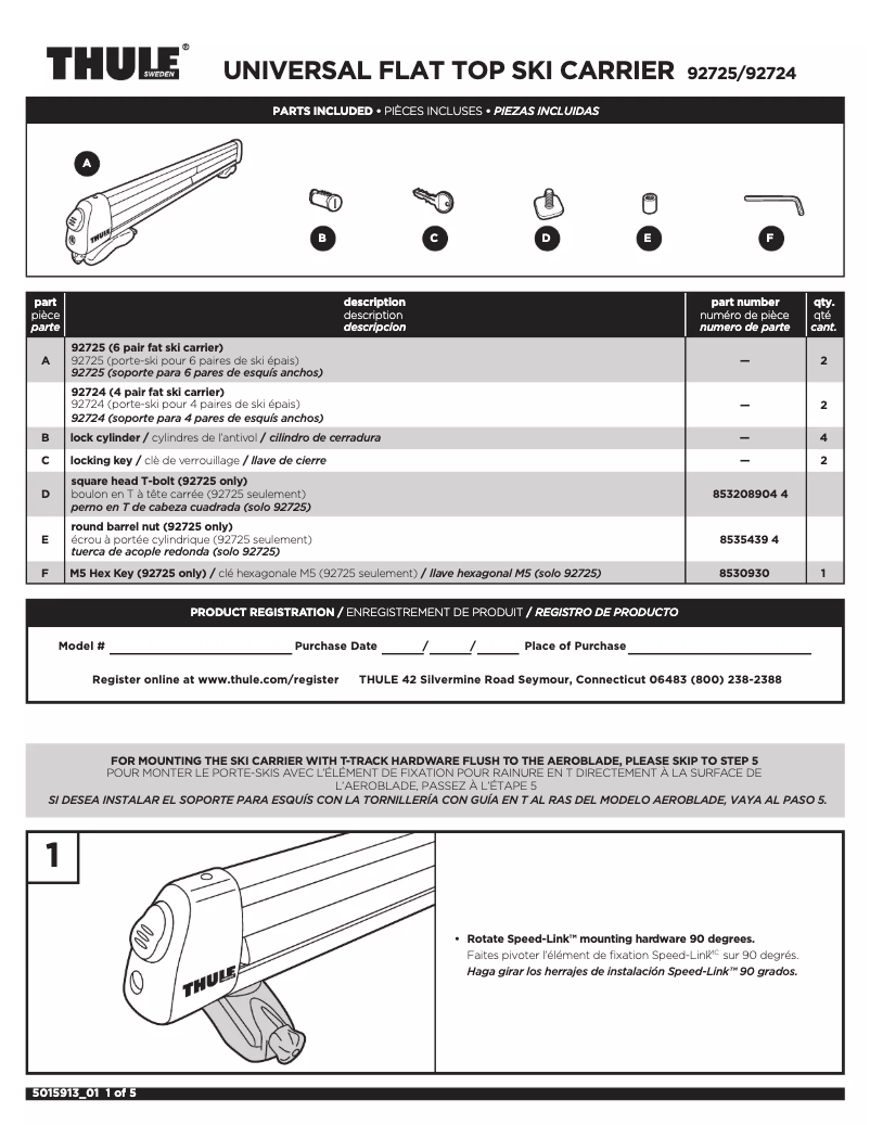 Page 1 de la notice Manuel utilisateur Thule Universal Flat Top 92725