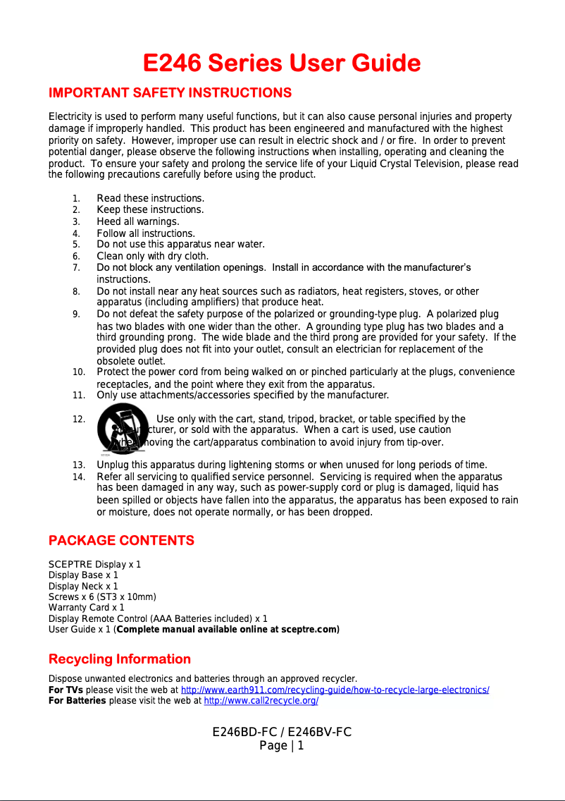 Page n°1 - Manuel utilisateur Sceptre E246BD-FC