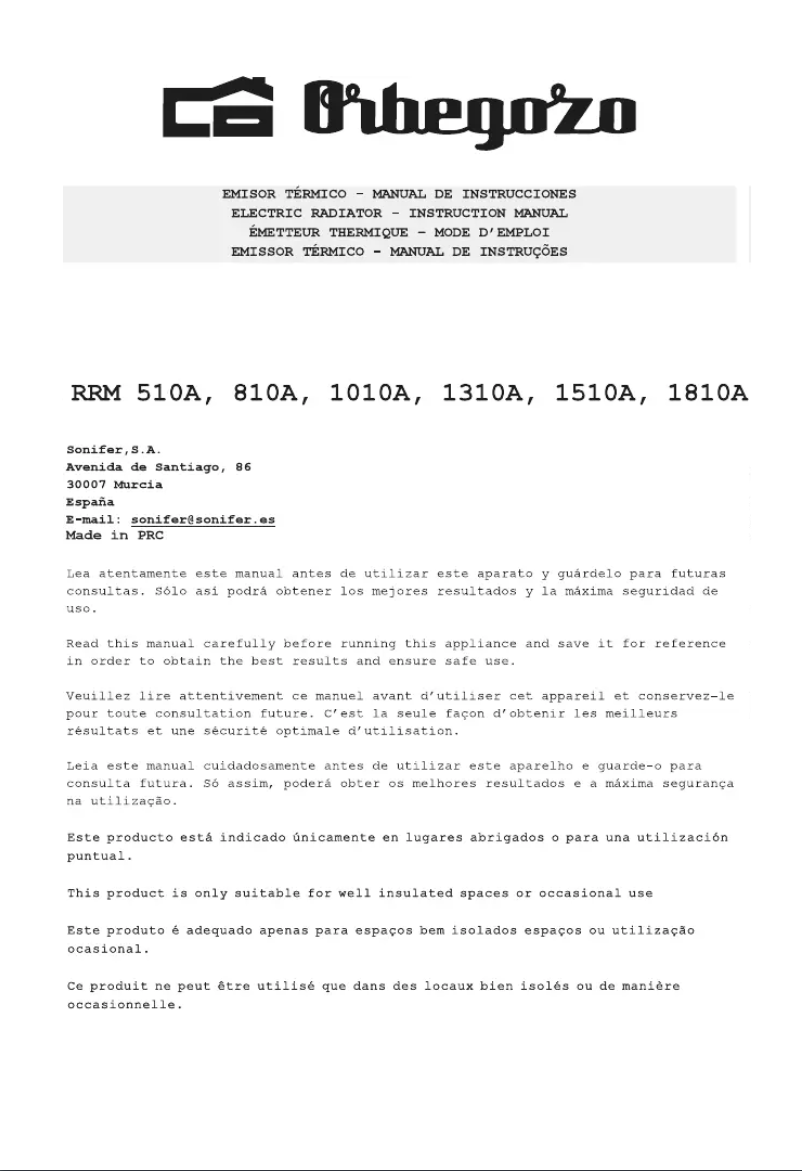 Page 1 de la notice Manuel utilisateur Orbegozo RRM 1510 A