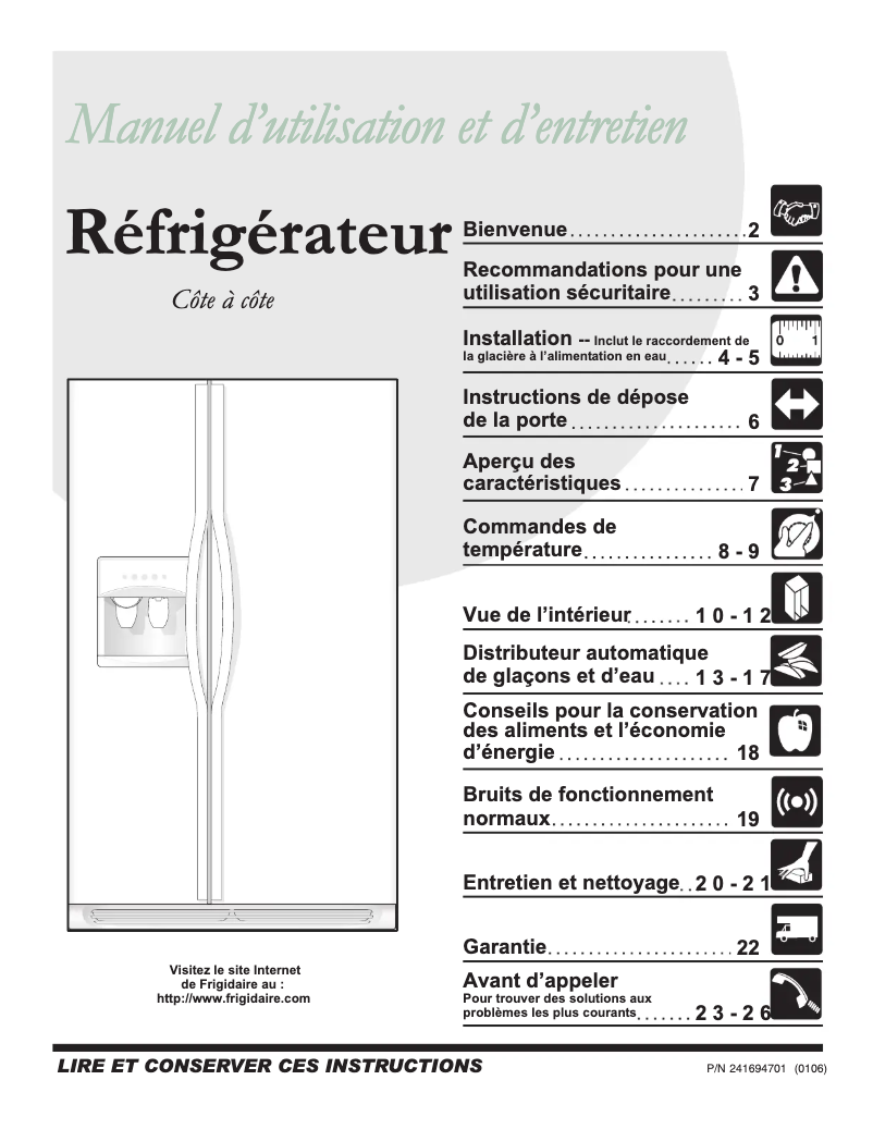 Page n°1 - Manuel utilisateur Frigidaire FSC23F7DW
