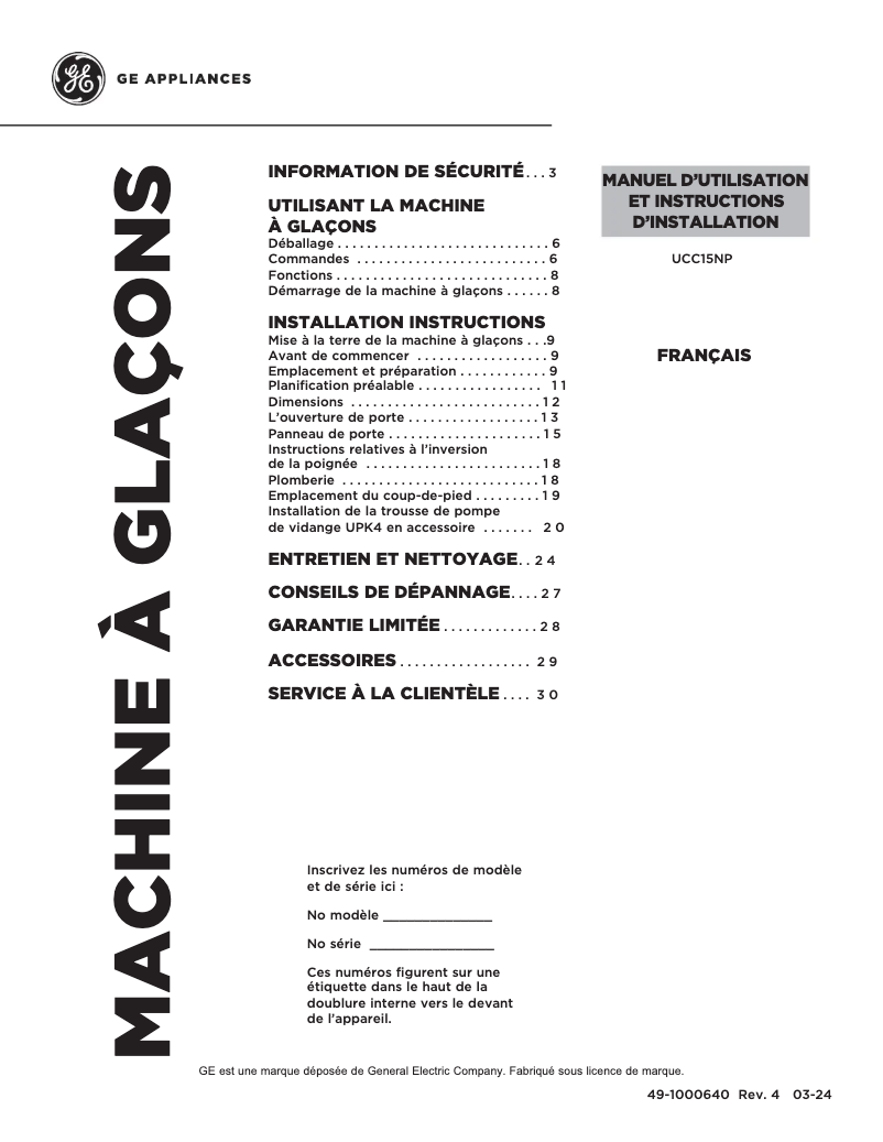 Page 1 de la notice Guide d'installation Monogram UCC15NPRII