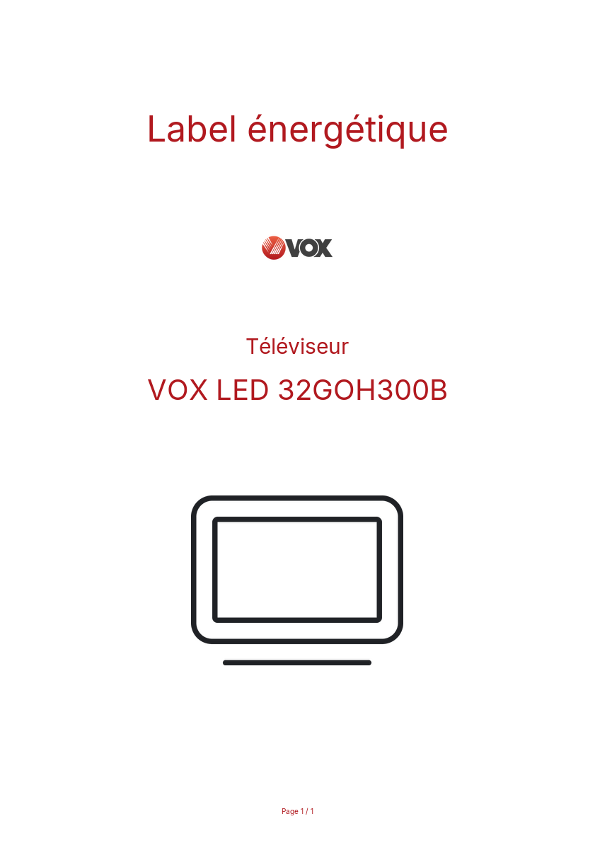 Page n°1 - Label énergétique VOX LED 32GOH300B