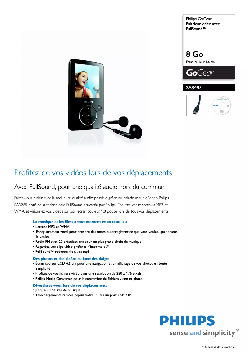 Page n°1 - Fiche technique Philips GoGear SA3485