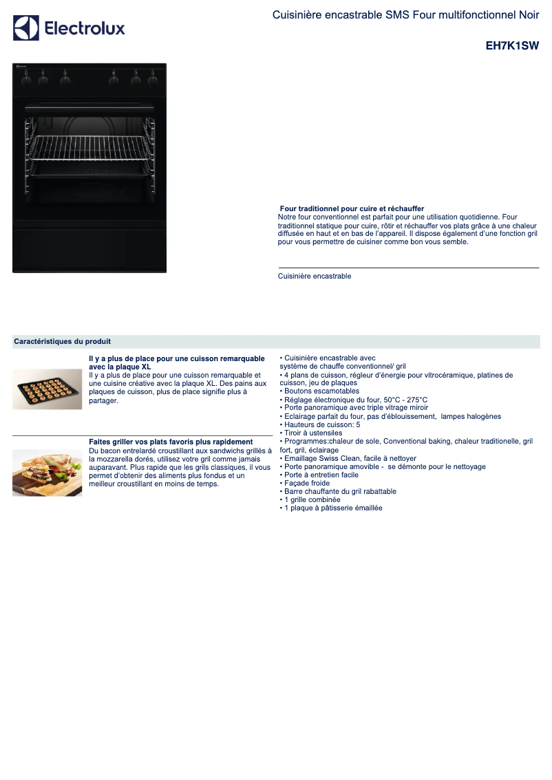 Page 1 de la notice Fiche technique Electrolux EH7K1SW