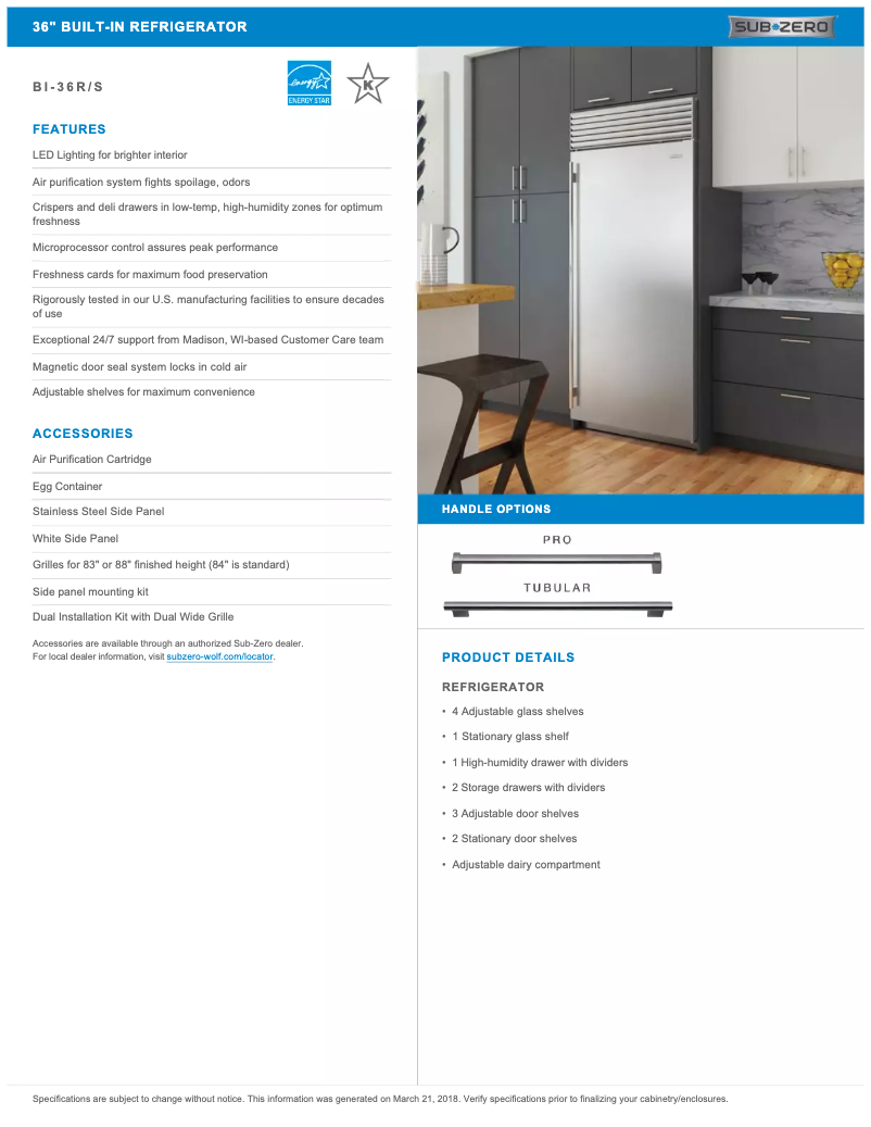 Page n°1 - Manuel utilisateur Sub-Zero BI-36R/S/TH-LH