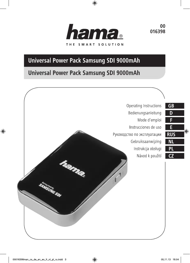 Page n°1 - Manuel utilisateur Hama Universal Power Pack Samsung SDI 9000mAh