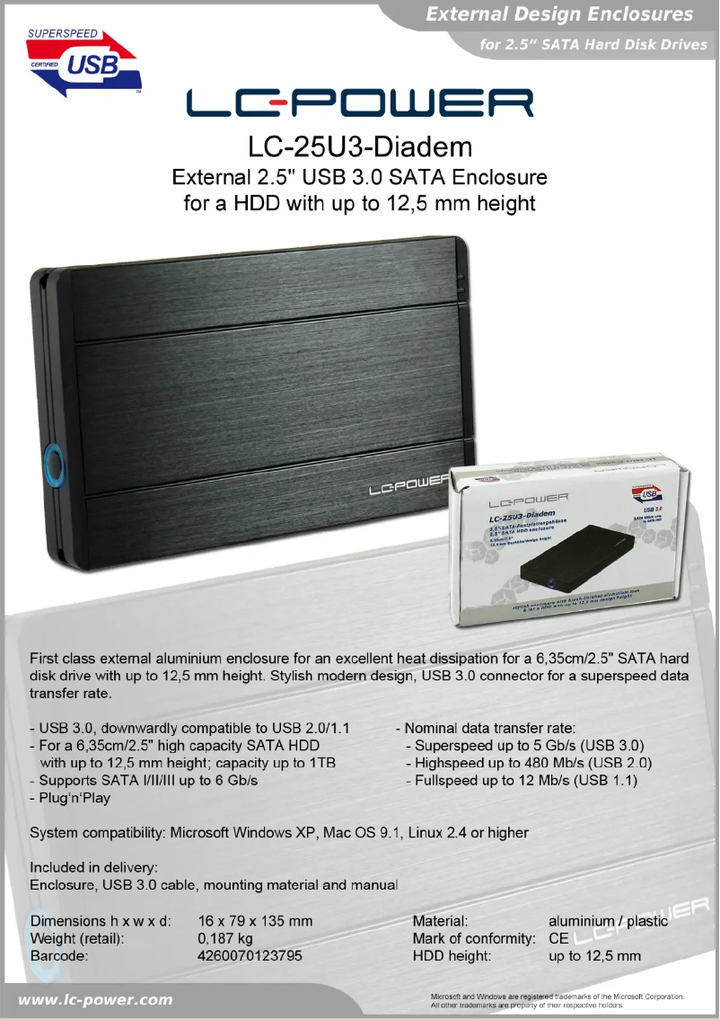 Page n°1 - Fiche technique LC-Power LC-25U3-Diadem