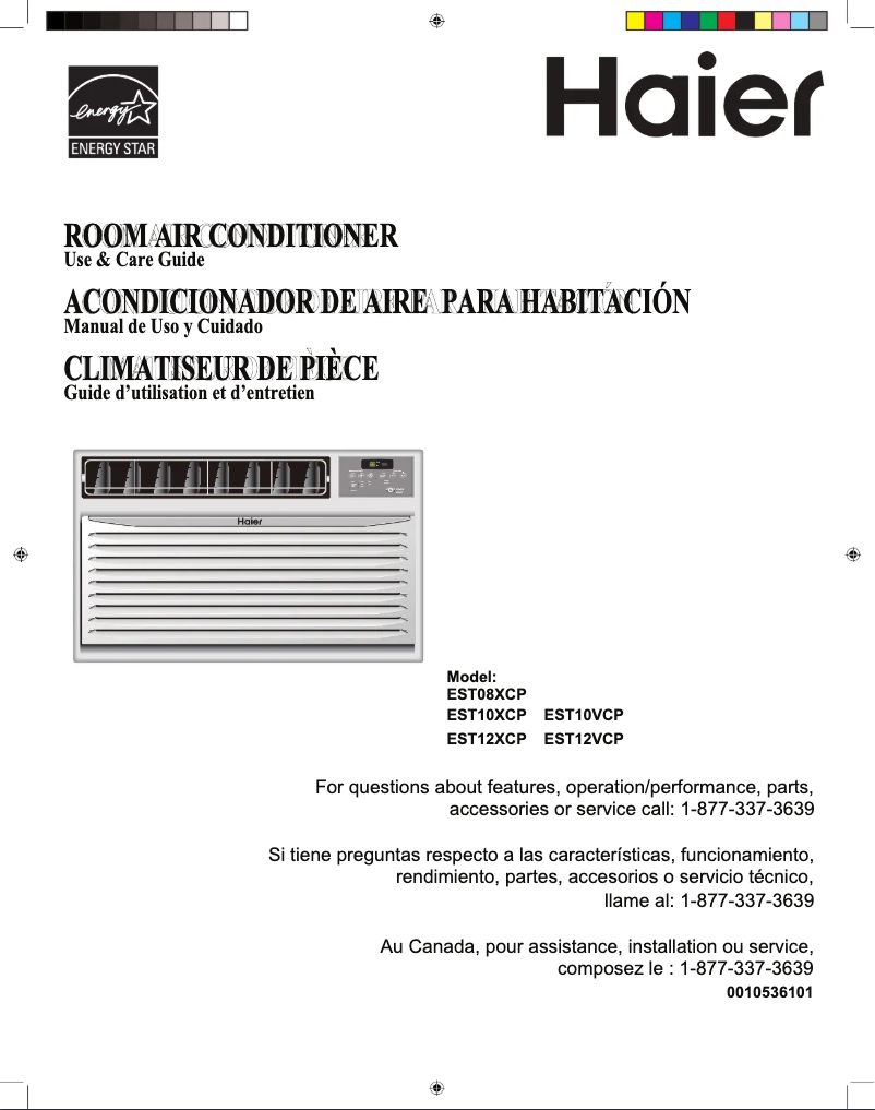 Page 1 de la notice Manuel d'utilisation et d'entretien Haier EST10VCP