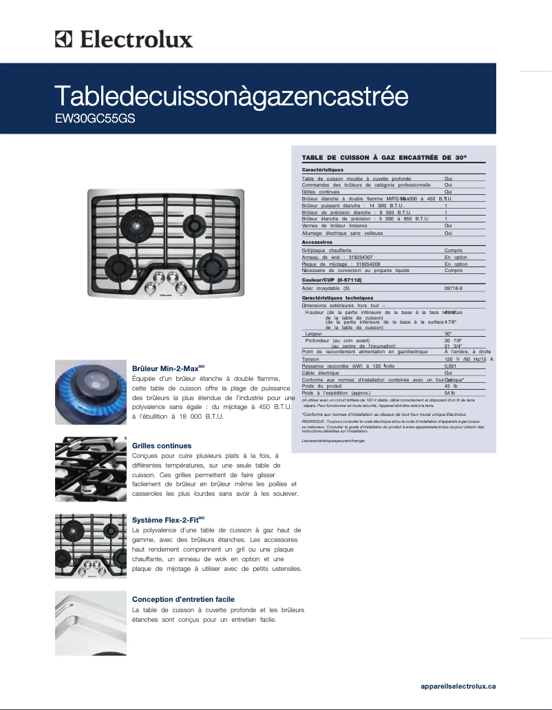 Página 1 del manual Ficha técnica Electrolux EW30GC55GS