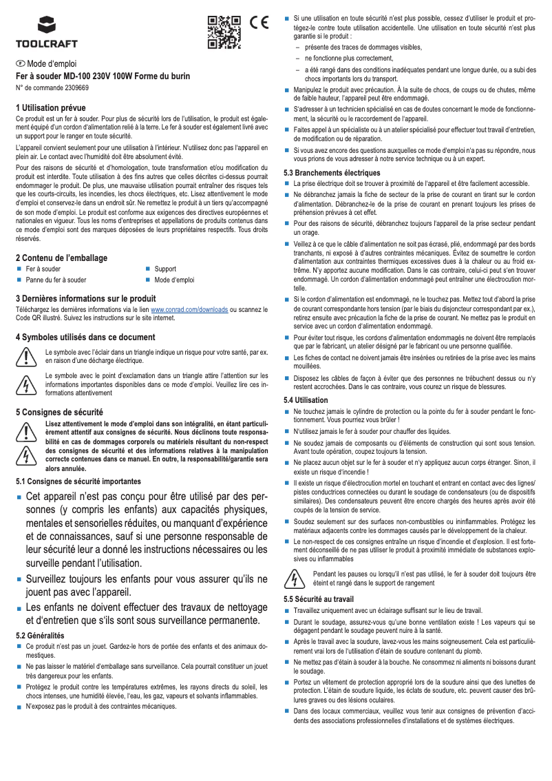 Page 1 de la notice Manuel utilisateur Toolcraft MD-100