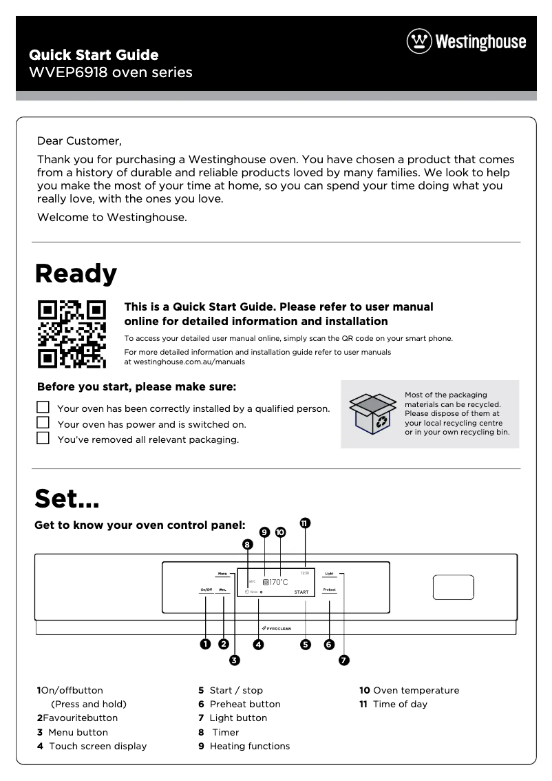Page n°1 - Guide de démarrage rapide Westinghouse WVEP6918DD