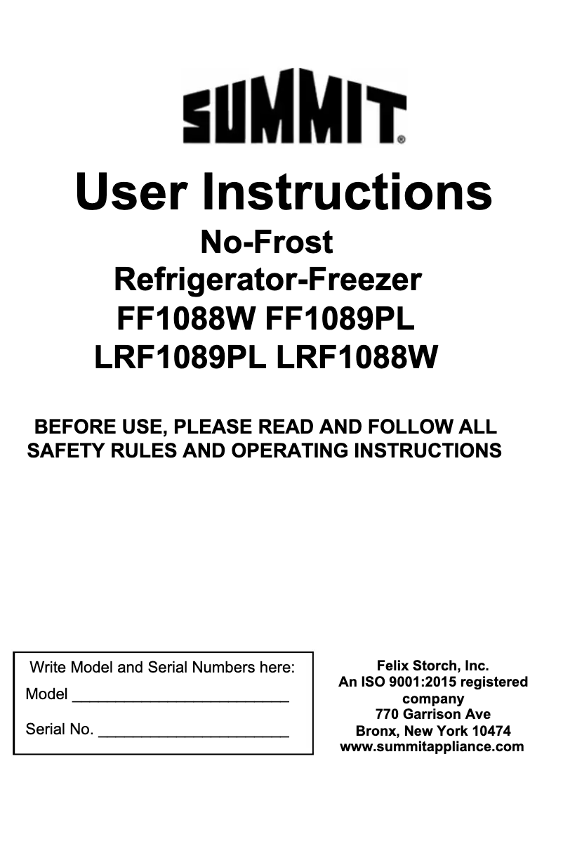 Image de la première page du manuel de l'appareil FF1088W