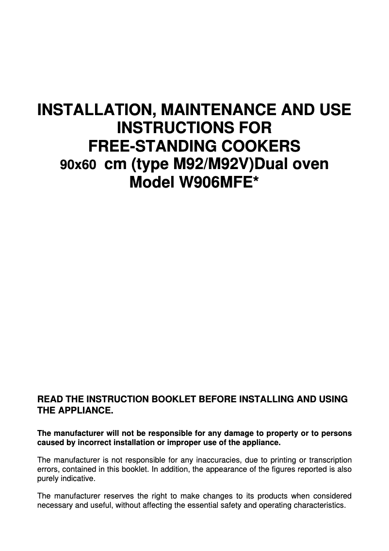 Page 1 de la notice Manuel utilisateur Bertazzoni W90 6 MFE X