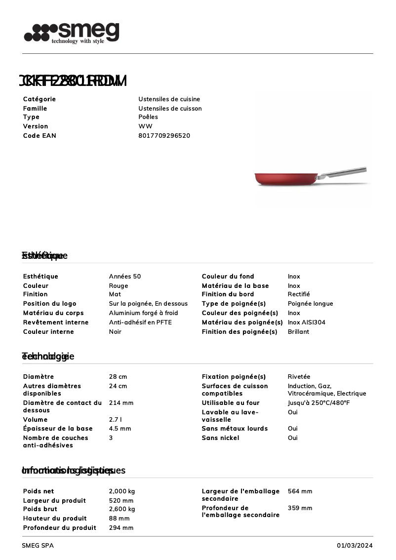 Page n°1 - Fiche technique Smeg CKFF2801RDM