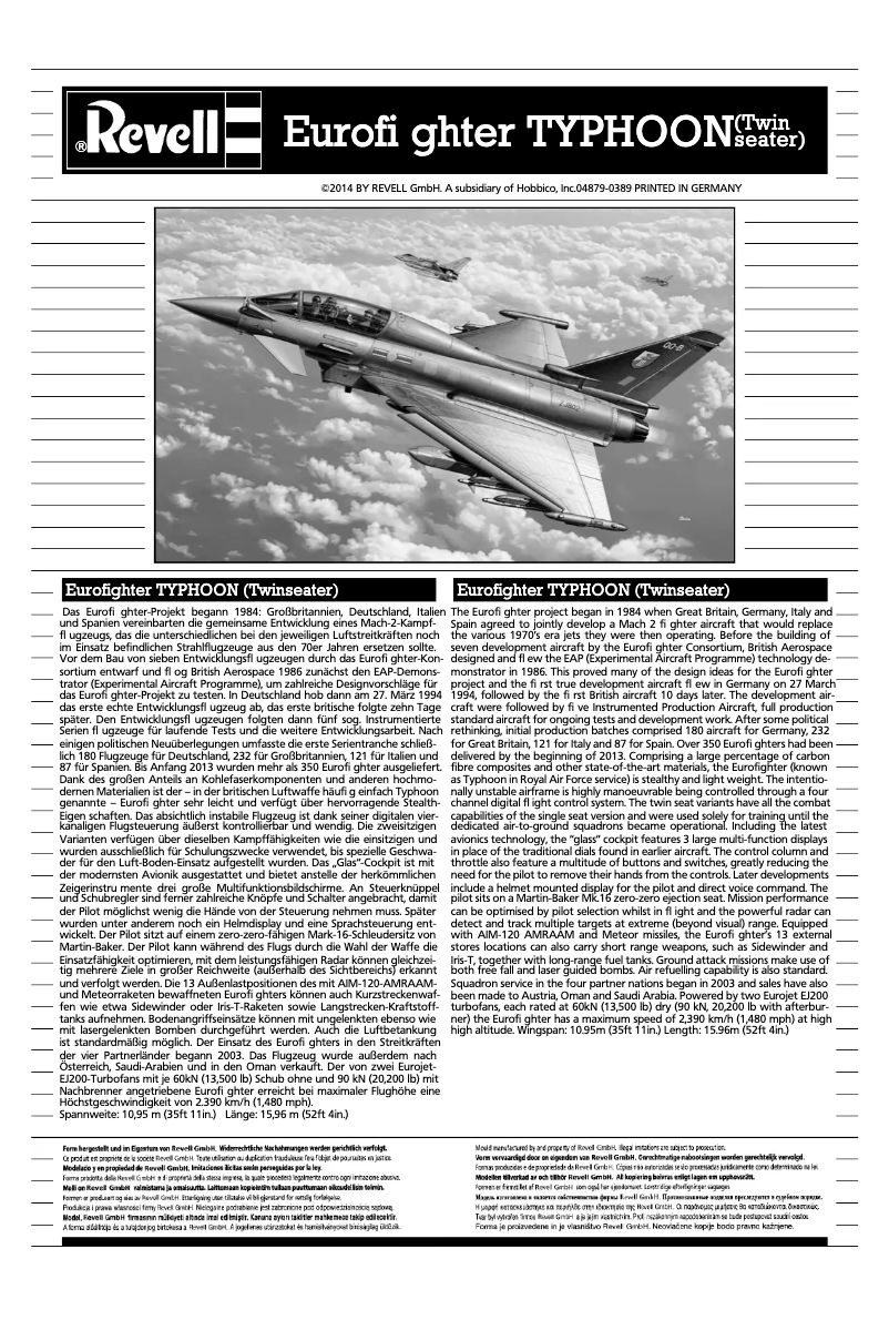 Page 1 de la notice Manuel utilisateur Revell EUROFIGHTER TYPHOON twin-seater