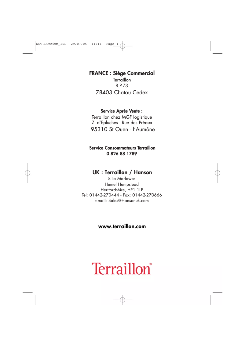 Page n°1 - Manuel utilisateur Terraillon TX 400 Auto-on