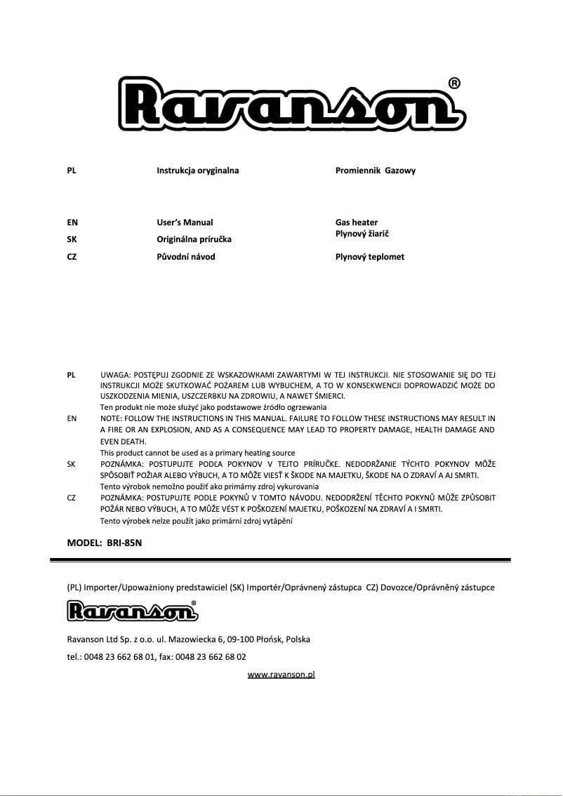 Page n°1 - Manuel utilisateur Ravanson BRI-85N