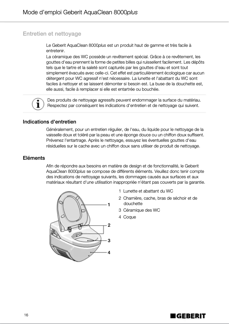 Page 1 de la notice Manuel utilisateur Geberit AquaClean 8000plus