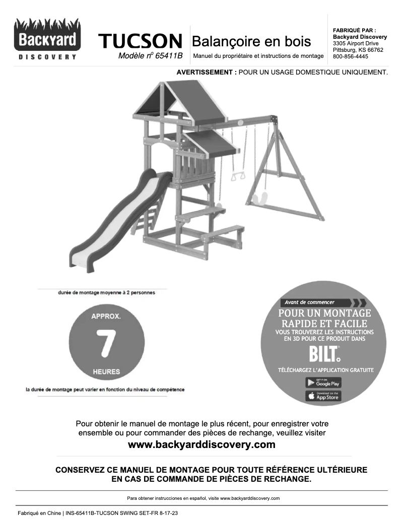 Page n°1 - Manuel utilisateur Backyard Discovery Tucson