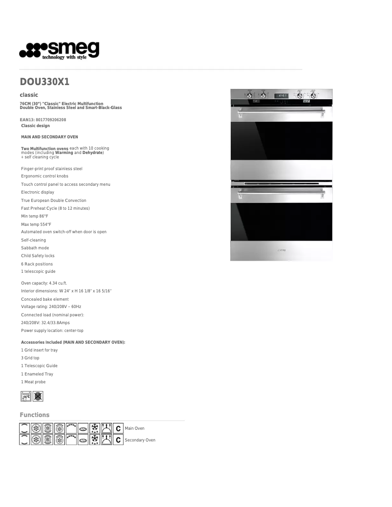 Page 1 de la notice Fiche technique Smeg DOU330X1