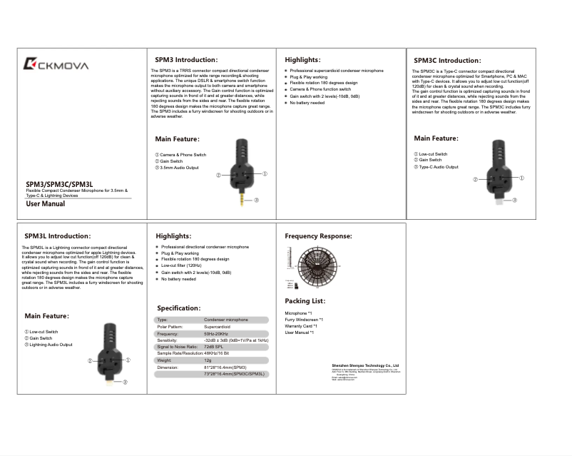 Page n°1 - Manuel utilisateur CKMOVA SPM3