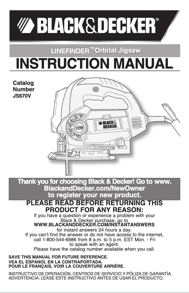 Page n°1 - Manuel utilisateur Black & Decker JS670V