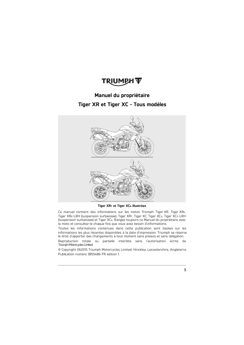 Image de la première page du manuel de l'appareil Tiger 800 XCx (2015)
